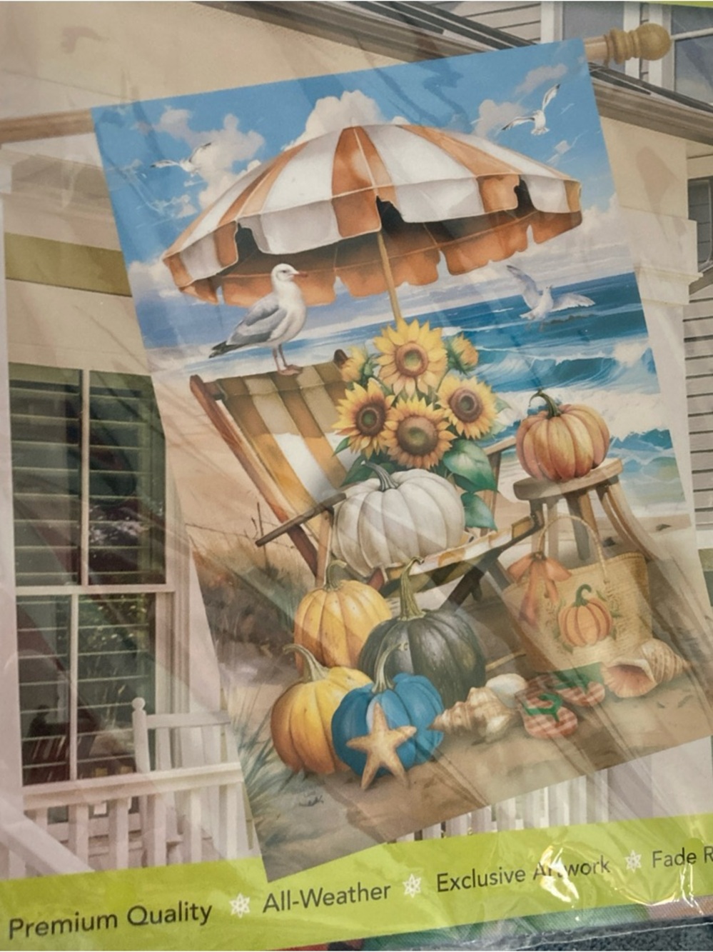 Autumn Beach Decorative Flag with Pumpkins & Sunflowers Briarwood Lane 28X40